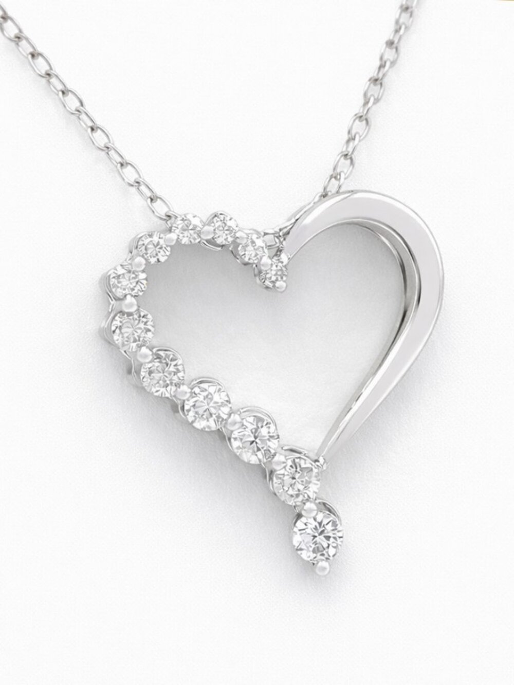 Genuine 0.50 Cts Diamond Heart Pendant Necklace SOLID 10k White Gold